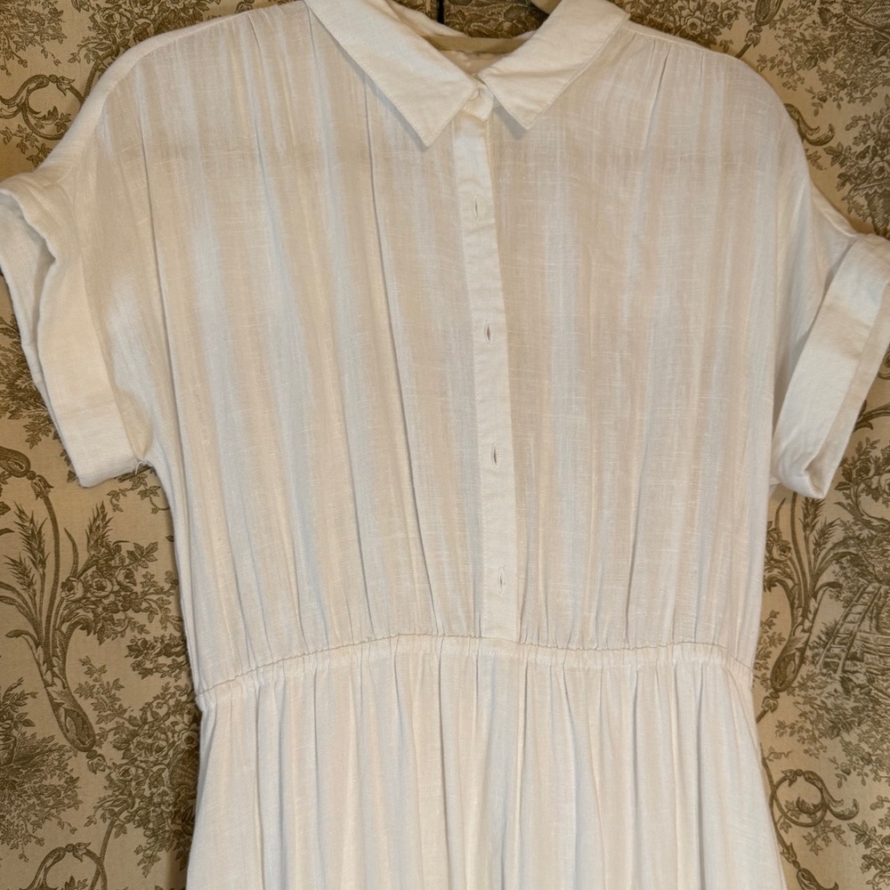 Mo:Vint New York Ivory Linen Collared Maxi Dress